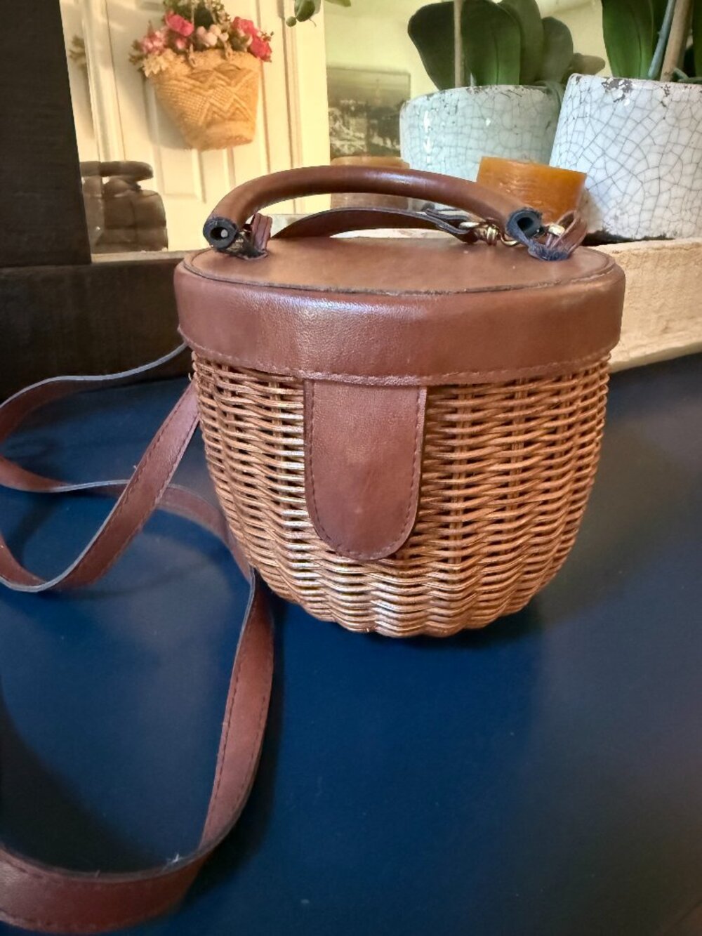 Dark Brown Wicker Shoulder Bag